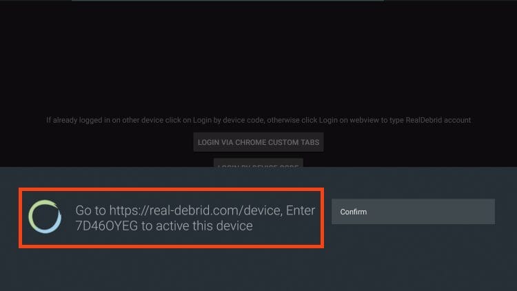 real debrid authorization code provided