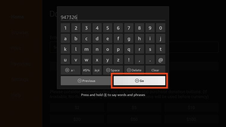 enter 947326 and click go