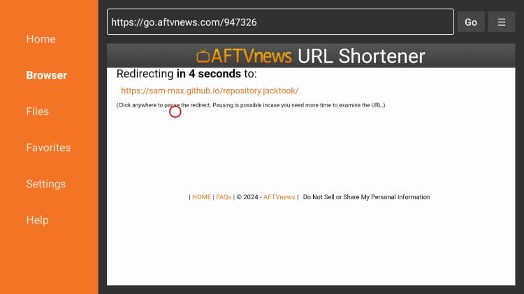 redirect page will load