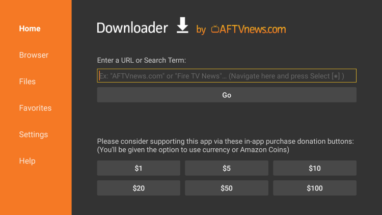 Launch the Downloader app and click the search box.
