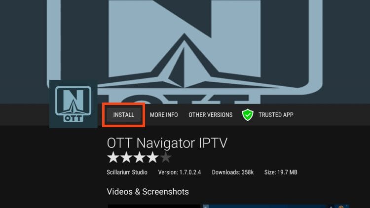 select install for ott navigator