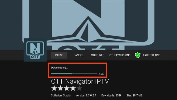 wait for the app to download,ott navigator