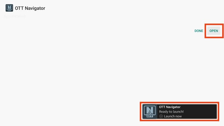 ott navigator installed message will appear