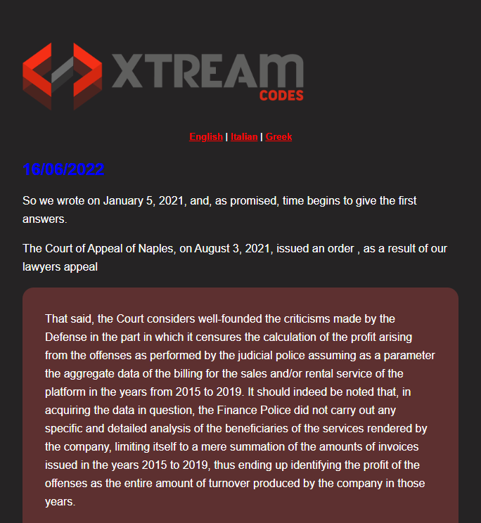 Letter of Xtream codes