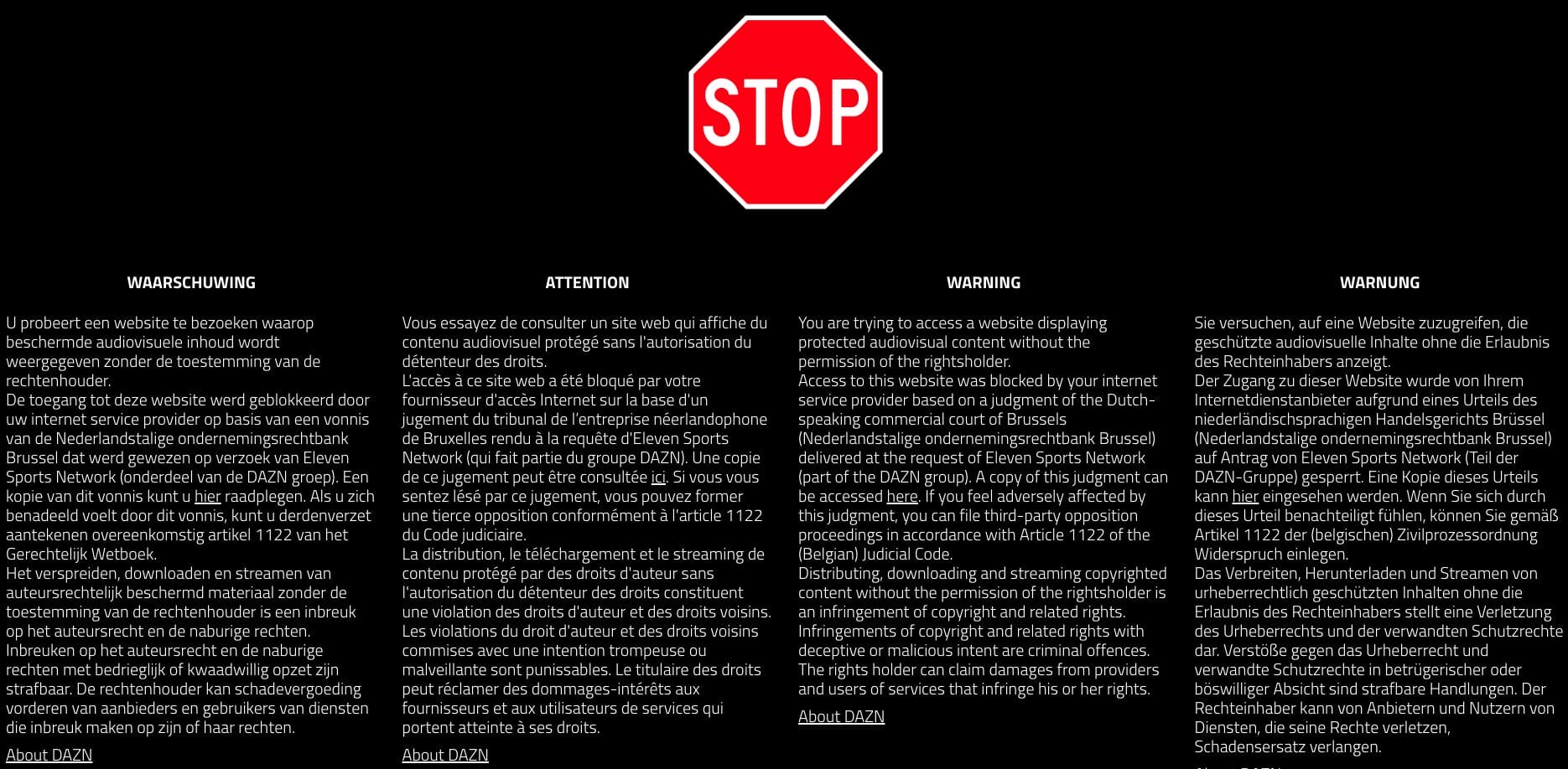 DAZN's anti-piracy page