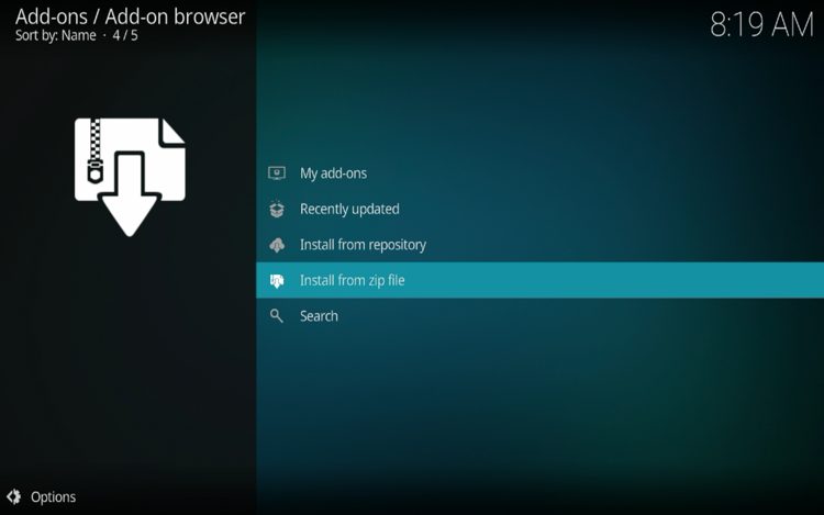 Choose Install from zip file.