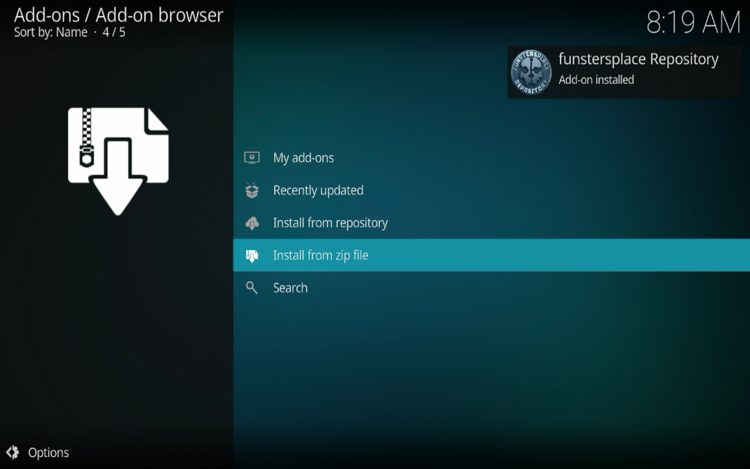A message will show up in the upper right-hand corner notifying you that the repo add-on has been installed.