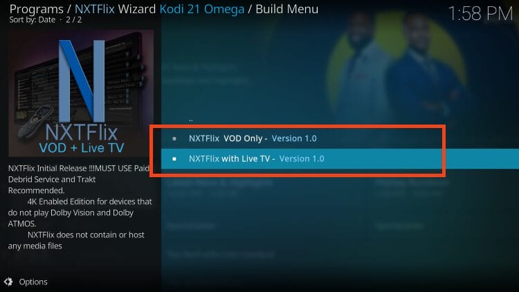 choose NXTFlix Kodi Build