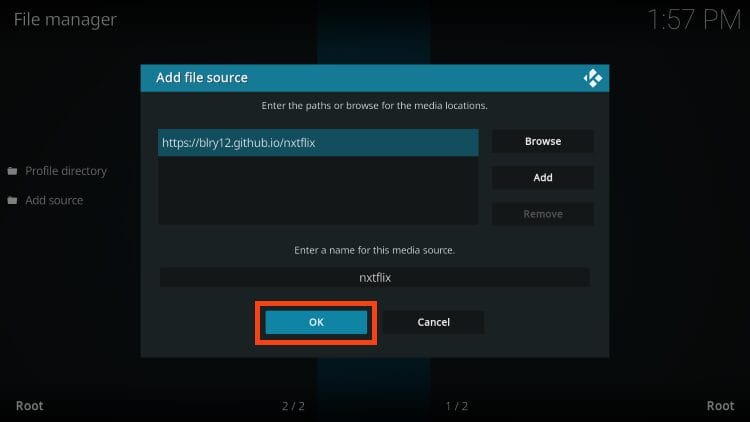 enter nxtflix and click ok