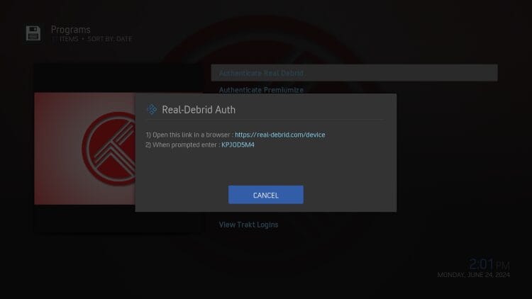 real debrid authorization code is provided
