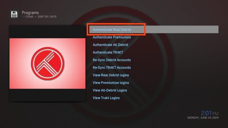 choose authenticate real debrid