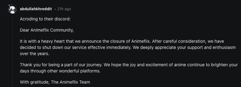 Animeflix Reddit Thread