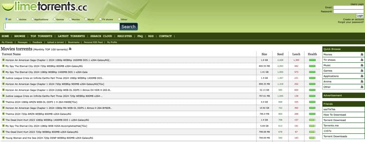 LimeTorrents Website
