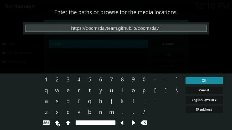 Type the Doomzday URL and click OK.