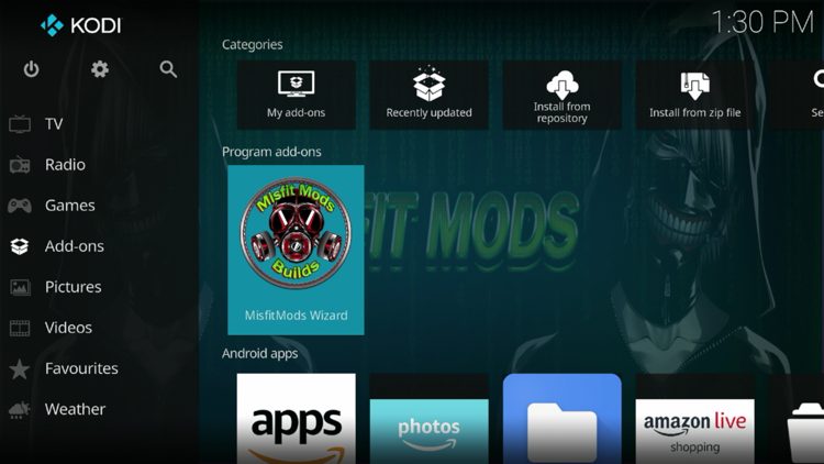 Return back to the home screen of Kodi, hover over Add-ons and click MisfitMods Wizard under Program add-ons.