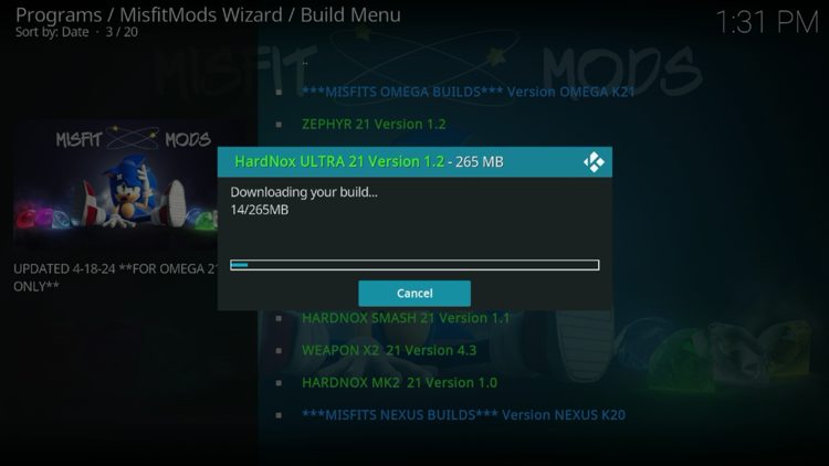 Wait for you build to download.
