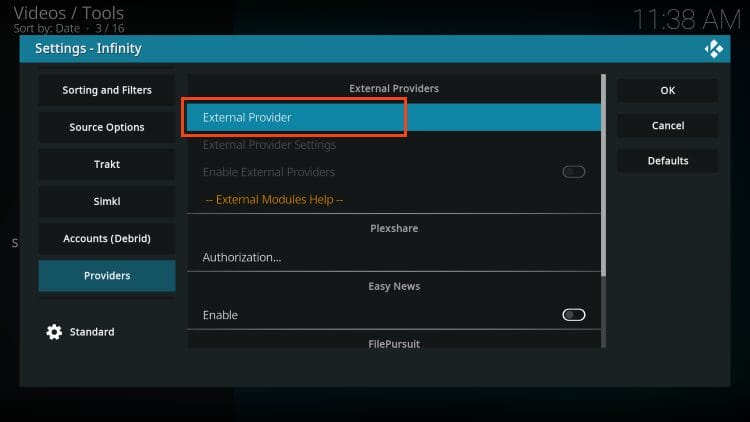 click external provider