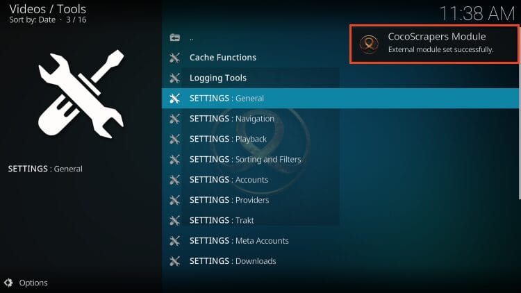 module success message appears