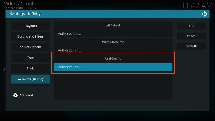 click authorization for real-debrid
