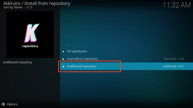 select kodifitzwell for infinity kodi addon