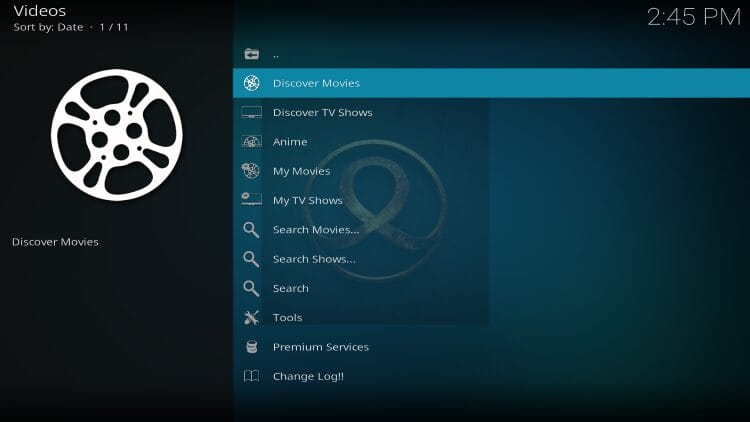 Infinity Kodi categories