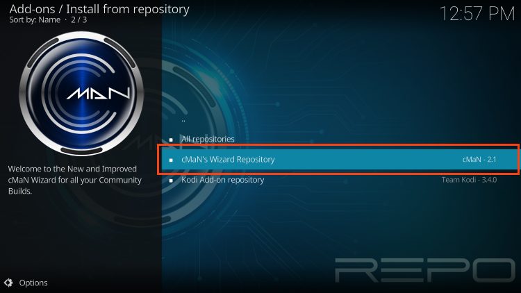 select cmans wizard repository