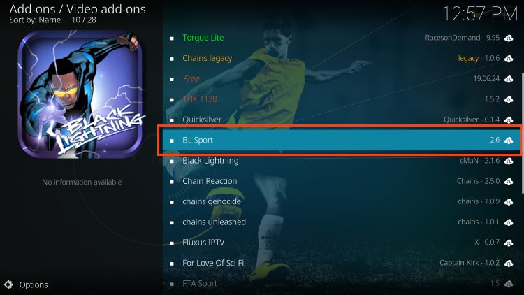 select bl sport kodi addon