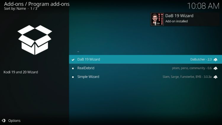 The wizard add-on installed message will now display in the upper right-hand corner.