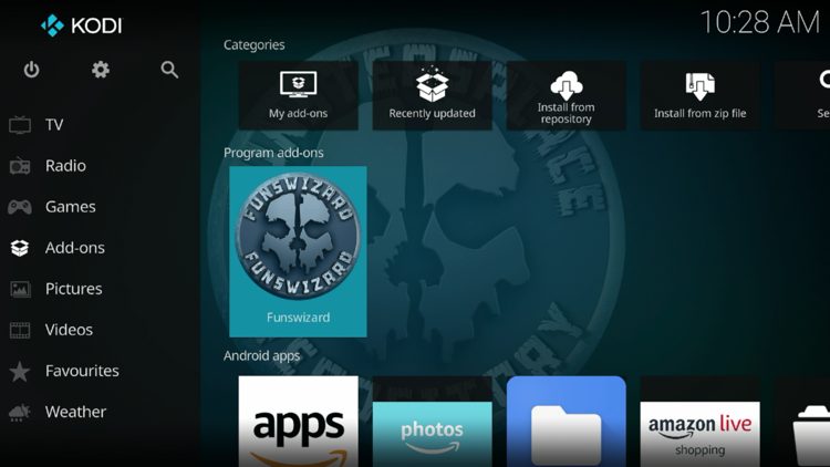 Return back to the home screen of Kodi, hover over Add-ons and click Funswizard under Program add-ons.