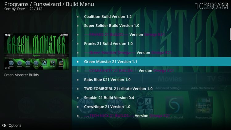 Locate and select Green Monster Version 21