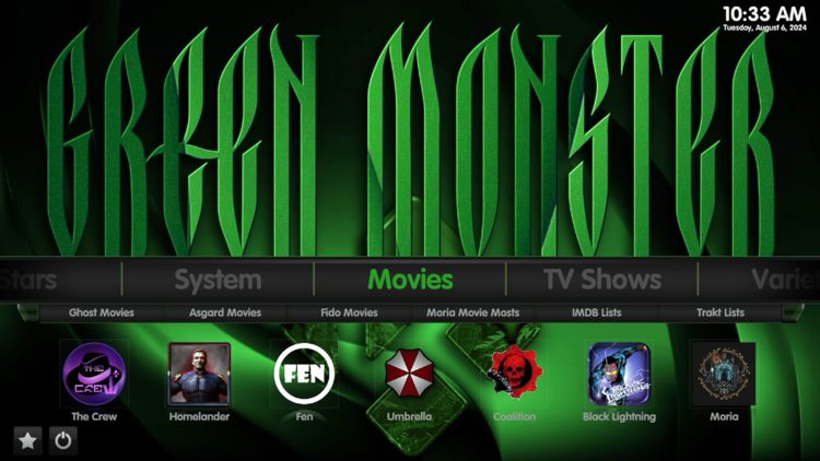 You have successfully installed the Green Monster build on Kodi.