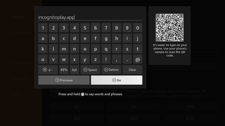 Enter the following URL - incognitoplay.app and click Go.
