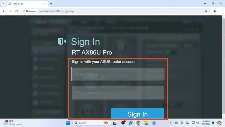 sign in with router account info