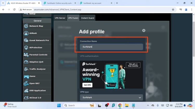 enter a connection name of your choice