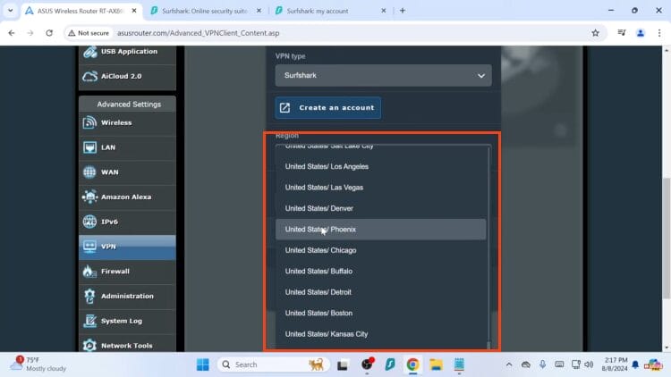 choose your VPN on router location