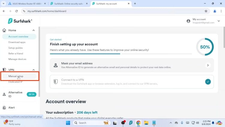 click manual setup