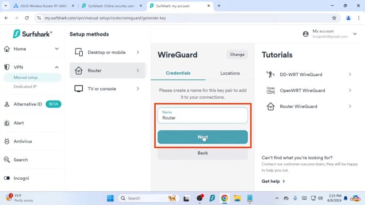 enter a name and click next