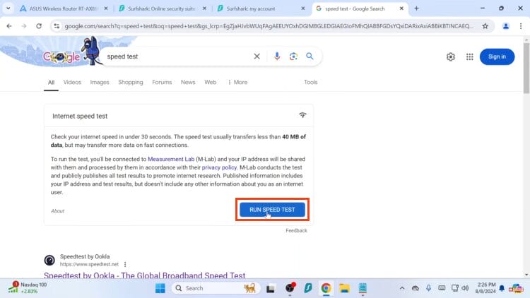 run speed test