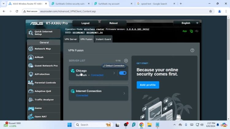 you will now see your connection for VPN on Router is turned on