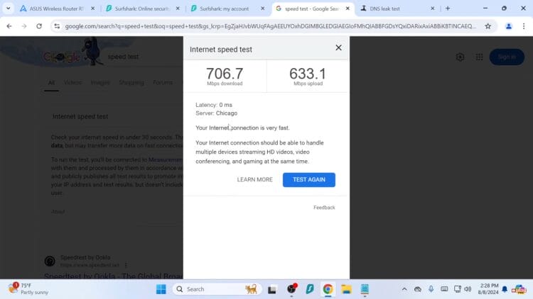 check internet speed again