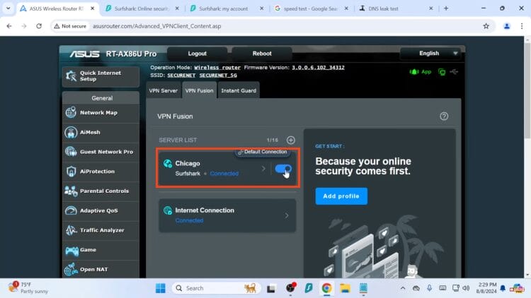click toggle to disable vpn on router
