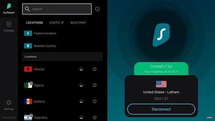 VPN connection via app
