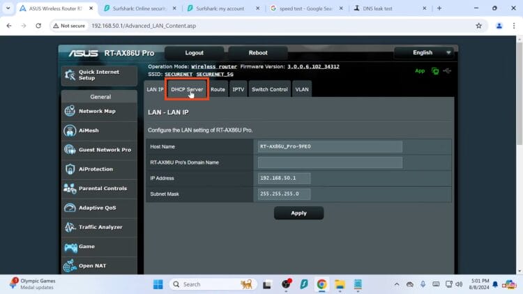 choose DHCP Server