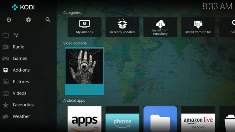 Then go back to the Home screen of Kodi and select Add-ons