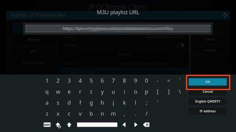 input m3u for kodi iptv and click ok
