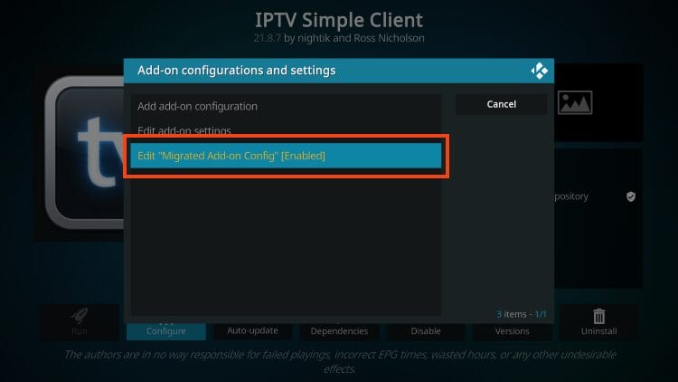 choose edit "migrated add-on config"