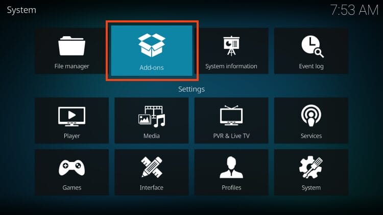 select the addons tab