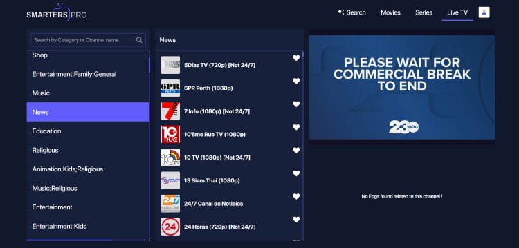 IPTV Smarters on Browser