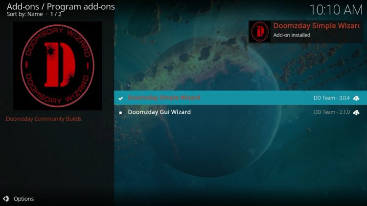 The wizard add-on installed message will now display in the upper right-hand corner.