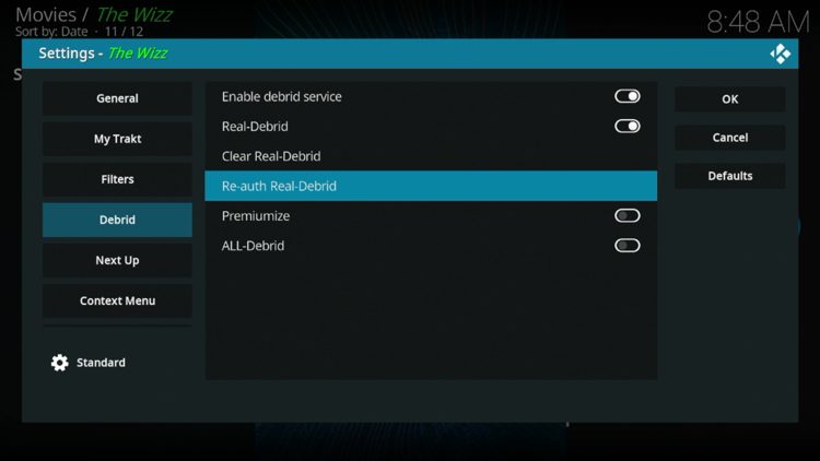 Hover over Debrid and select Re-auth Real-Debrid